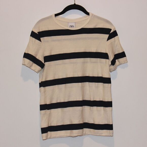 Zara Striped Short Sleeve Top Size Small - Picture 2 of 10